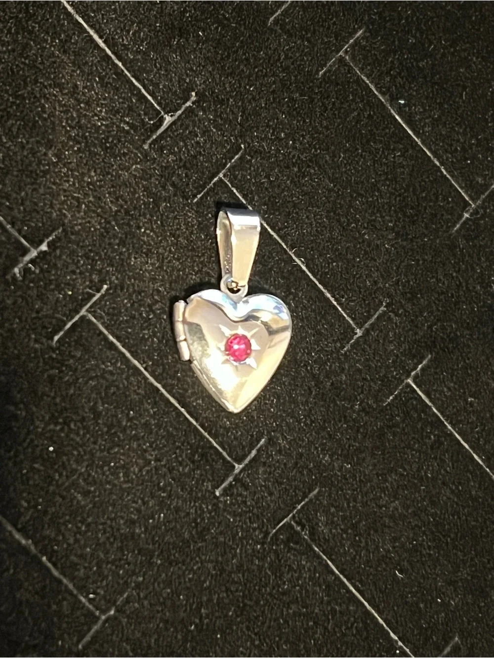Silver toned Heart Locket Pendant with Pink Gem
